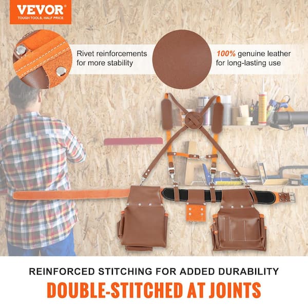 VEVOR Tool Belt with Suspenders 29-Pockets Heavy-Duty Tool Belts 29-54 in.  Adjustable Waist Size for Carpenters, Electricians GJDDDLSJK000NVB9JV0 -  The Home Depot