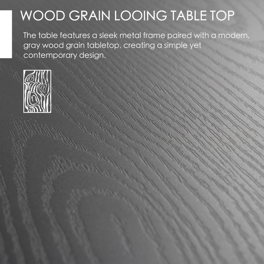 Square Metal Patio Dining Table with Woodgrain Top and Umbrella Hole