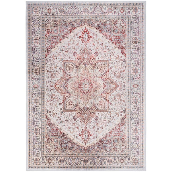Nourison Vintage Home Ivory Red 5 ft. x 7 ft. Center medallion Traditional Area Rug