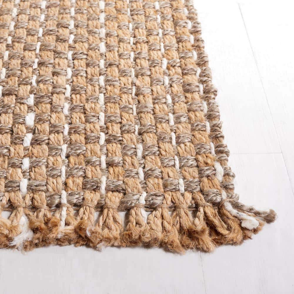 Ivory and Natural Handwoven Jute 6' x 9' Area Rug