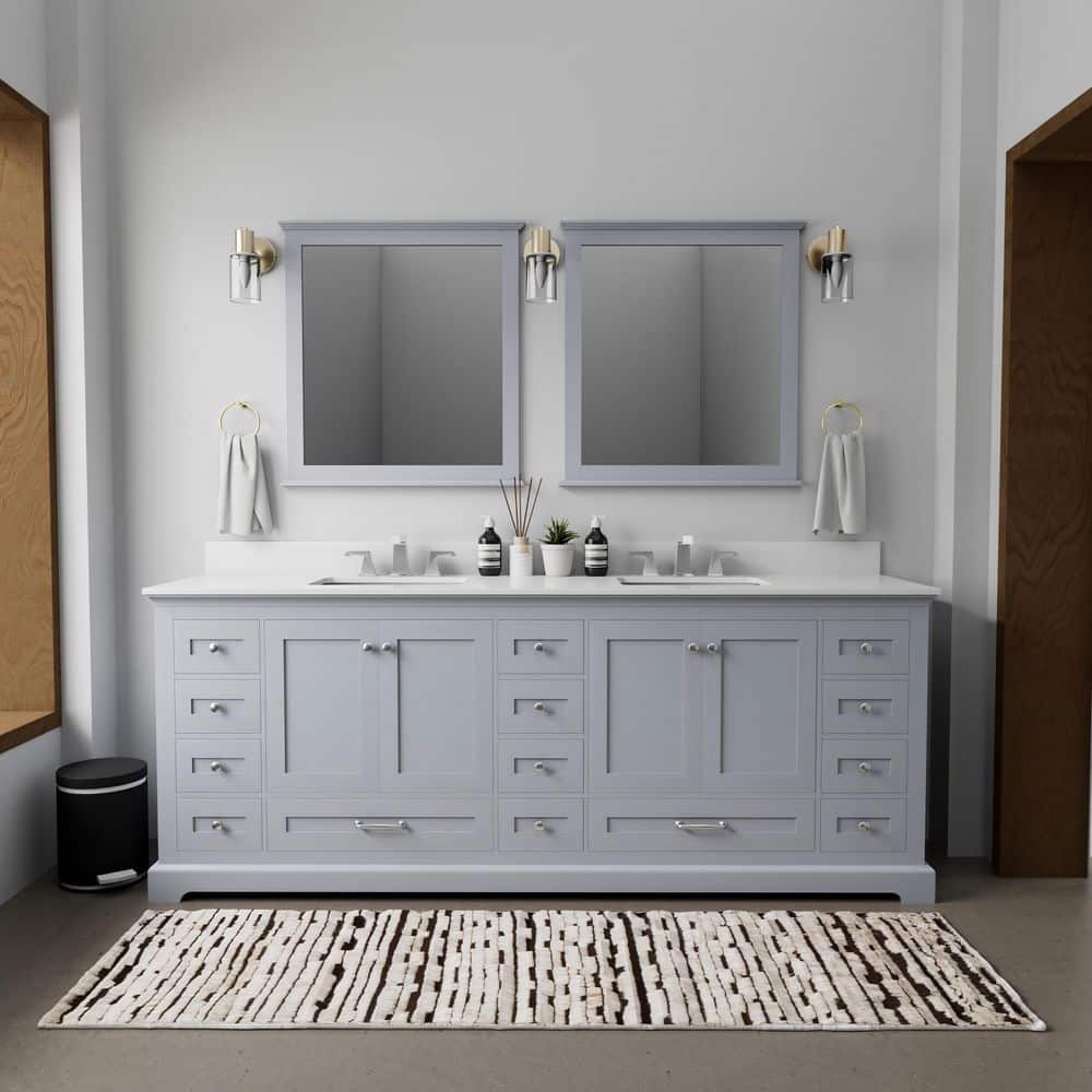 Lexora 84" Dark Grey Double Vanity with White Quartz Top