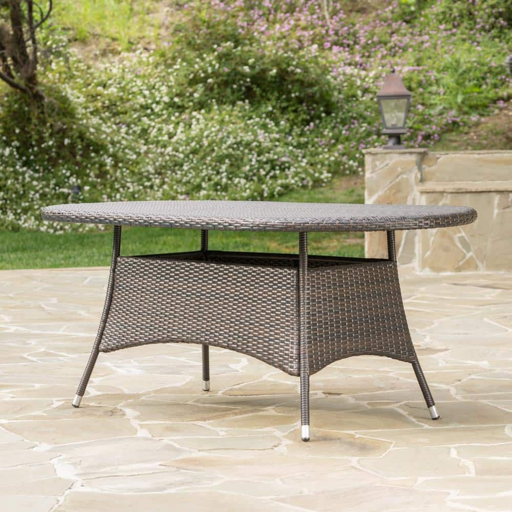 Noble House Corsica Multi Brown Oval Faux Rattan Outdoor Patio Dining ...