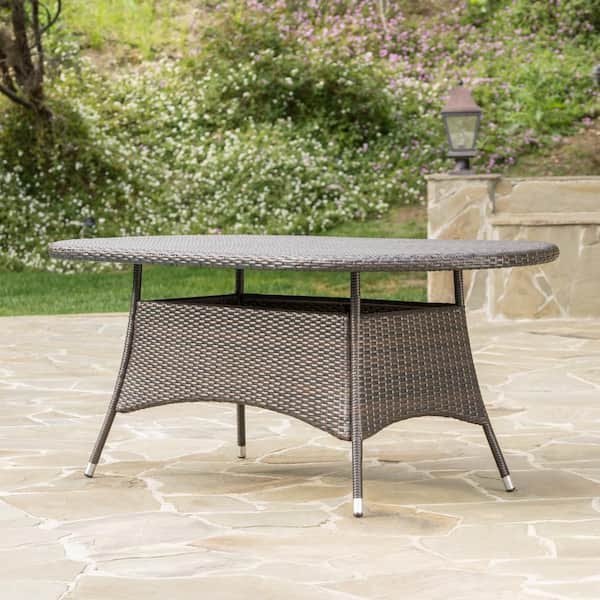 Noble House Corsica Multi Brown Oval Faux Rattan Outdoor Dining Table