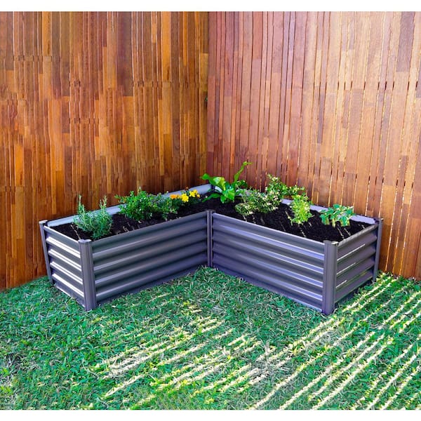 12 in. W x 48 in. L x 12 in. L Shaped Woodland Gray Galvanized Metal Raised Garden Bed