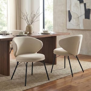 Barclay White Fabric Dining Chair with Black Iron Legs (Set of 2)