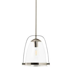 1-Light Nickel Craftsman Pendant Light with Clear Glass Shade