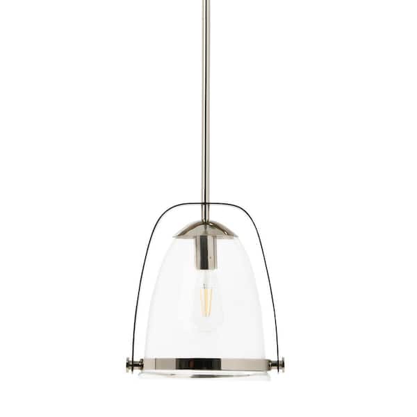 Robert Stevenson Lighting 1-Light Nickel Craftsman Pendant Light with Clear Glass Shade