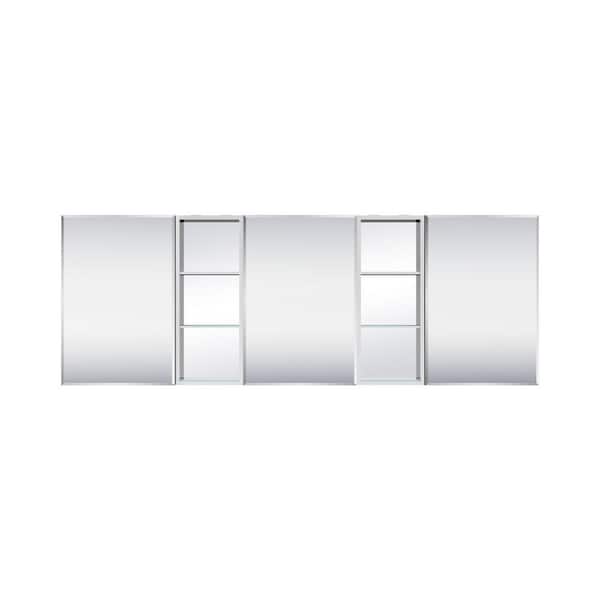 84 in. W x 30 in. H Rectangular Aluminum Tri-View Soft-Close Beveled Medicine Cabinet with Mirror/Open Shelf Combo