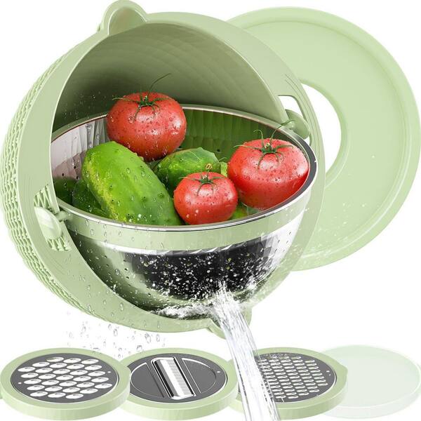 4-in-1 Multifunctional Colander, 360° Rotating, Space-Saving Stainless Steel with Upgraded Graters for Fruits, Green