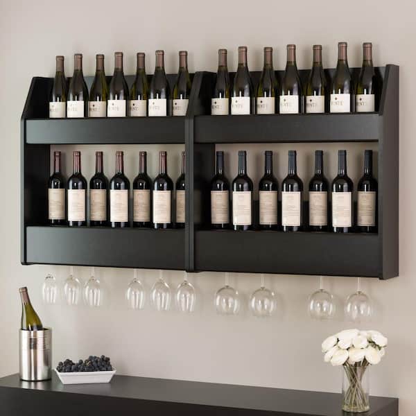 Floating Wall Mount Mini Bar Wine Liquor Shelf - Woodwaves