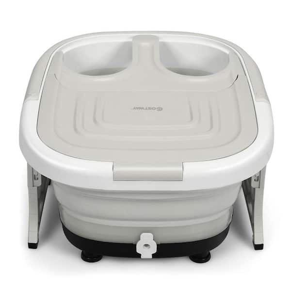Costway Foldable Foot Spa Bath Motorized Massager with Bubble Red Light Timer Heat in Grey