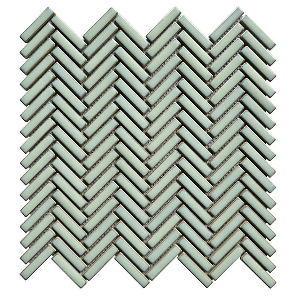 Ivy Hill Tile Motif Herringbone Mint Green 2.78 in. x 0.25 in. Glossy ...