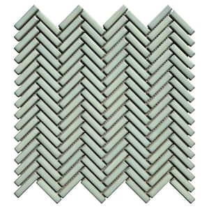 Motif Herringbone Mint Green 2.78 in. x 0.25 in. Glossy Porcelain Mosaic Floor and Wall Tile Sample