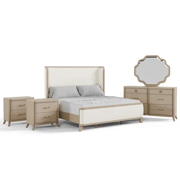 Ellington 5-Piece Natural Oak Wood King Bedroom Set with 2 Nightstands and Dresser/Mirror