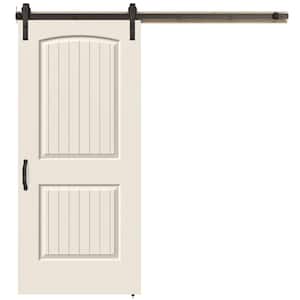 36 in. x 84 in. Santa Fe Primed Smooth Molded Composite MDF Barn Door with Rustic Hardware Kit