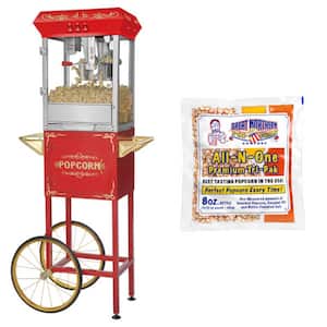 8 oz. Red Kettle, Warmer Tray and 5 All-In-One Popcorn Packs Foundation Popcorn Machine and Cart