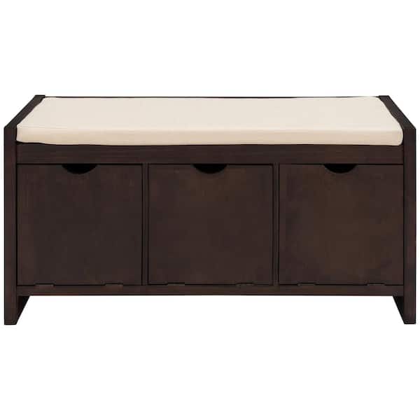 3 Tote Cubby Storage Bench in Espresso with Cushion