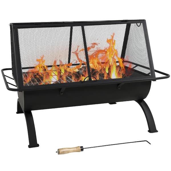 36-Inch Steel Outdoor Fire Pit with Grill, Spark Screen, Cover and Poker, Black