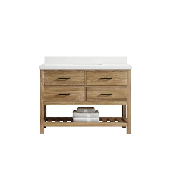 Parker Teak 48 in. W x 22 in. D x 36 in. H Single Sink Bath Vanity in Premium Polish with White Qt. Top