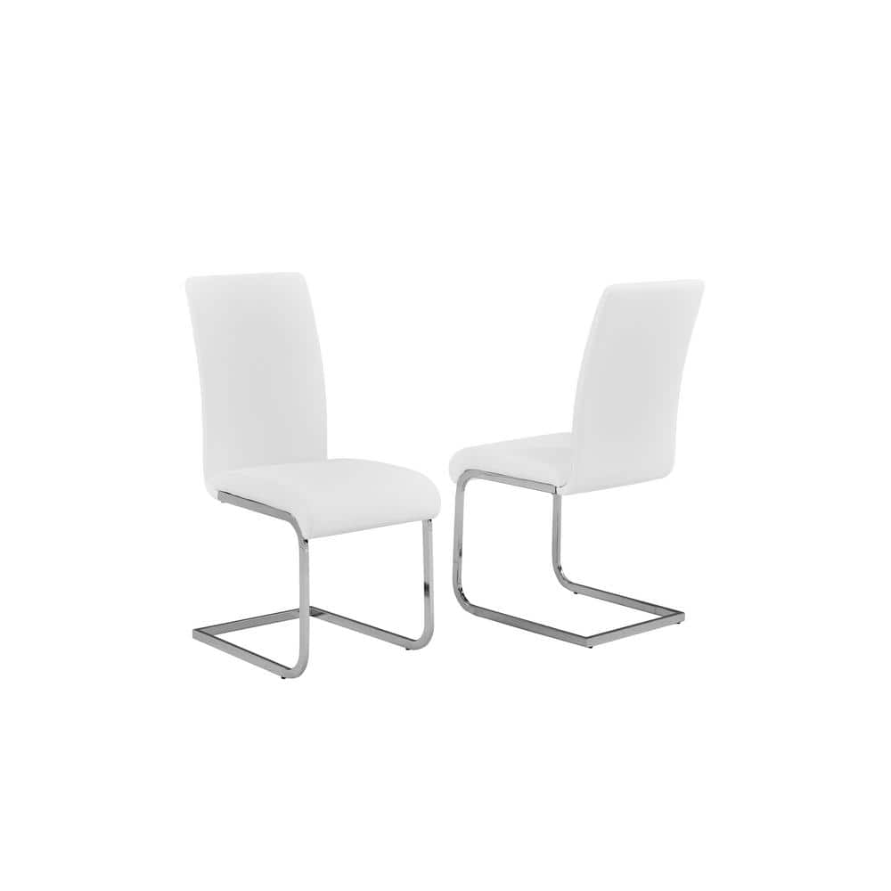 Parsons High White Faux Leather Side Chair with Chrome Base