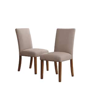 Linen Upholstered Parsons Chairs, Set of 2, Taupe/Pine