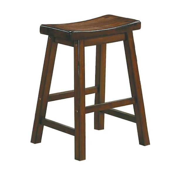 19 in. Distressed Cherry Backless Wooden Farme Counter Height Bar Stool with Saddle Seat (Set Of 2)