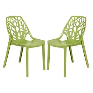 Cornelia Modern Spring Cut-Out Tree Design Stackable Dining Chair Set of 2 in Solid Green
