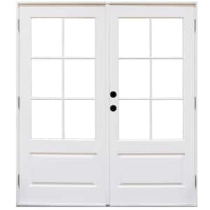 60 in. x 80 in. Fiberglass Smooth White Right-Hand Outswing Hinged 3/4-Lite Patio Door with 6-Lite SDL
