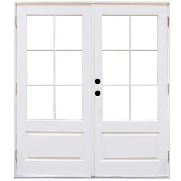 MP Doors 60 in. x 80 in. Fiberglass Smooth White Right-Hand Outswing Hinged 3/4-Lite Patio Door with 6-Lite SDL