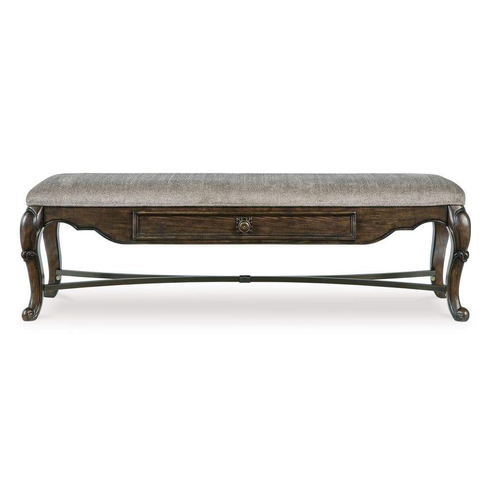 Maylee 63" Gray Upholstered Dining Bench with Drawer
