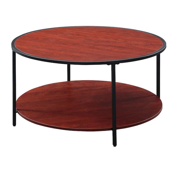 Convenience Concepts Tucson 33 in. Cherry Melamine/Black Medium Round Wood Coffee Table with Shelf