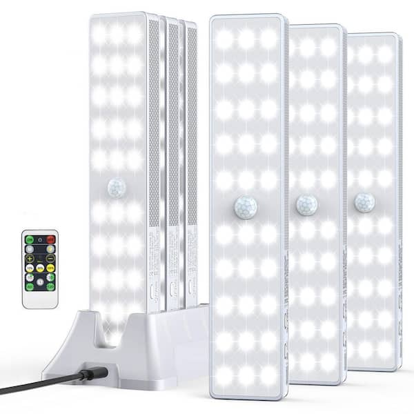 6-Pack 3 Color Temperatures 30 LEDs Under Cabinet Lighting, LED Closet Light with Remote Control and Charging Station