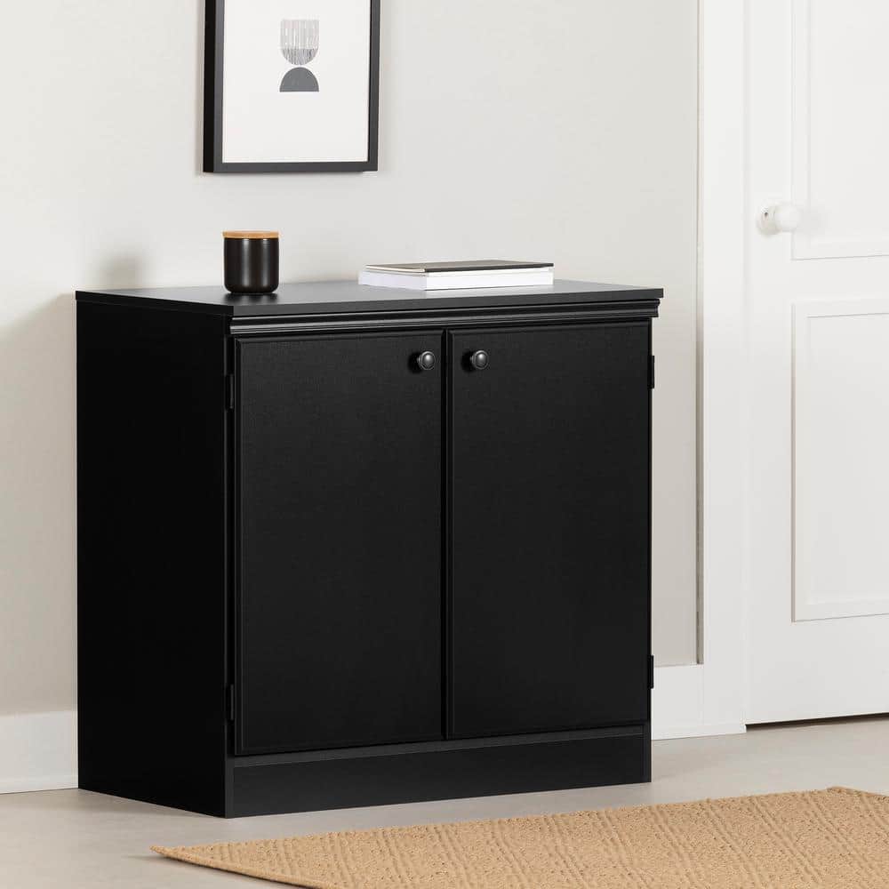 Pure Black Freestanding Office Storage Cabinet with Adjustable Shelving