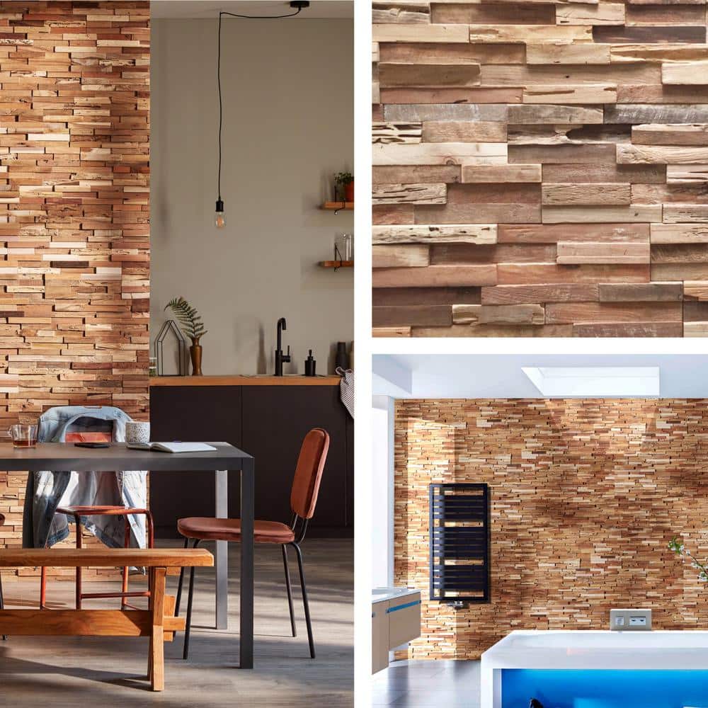 Teak Embossed Interlocking Wood Wall Panels