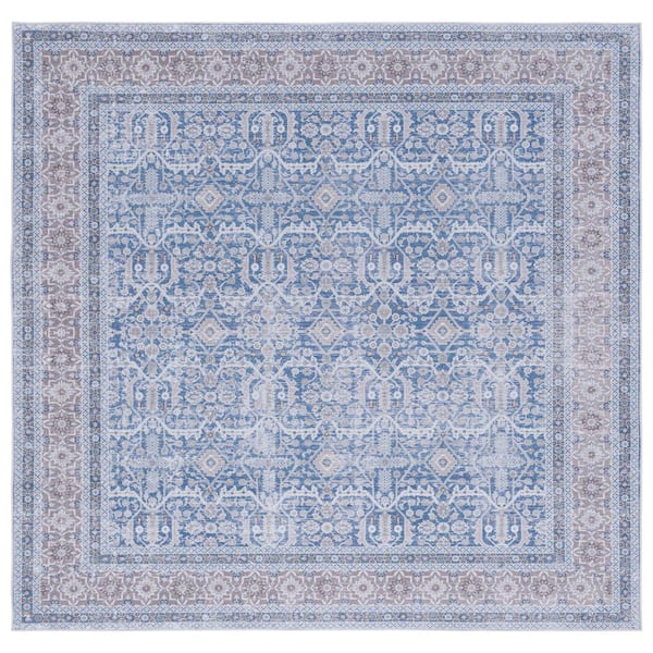 SAFAVIEH Tucson Blue/Rust 6 ft. x 6 ft. Machine Washable Border Geometric Square Area Rug
