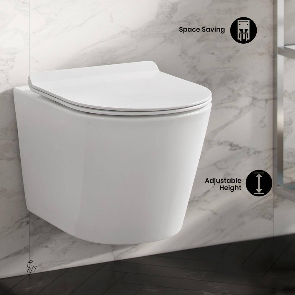 Glossy White Ceramic Wall-Hung Round Dual Flush Toilet