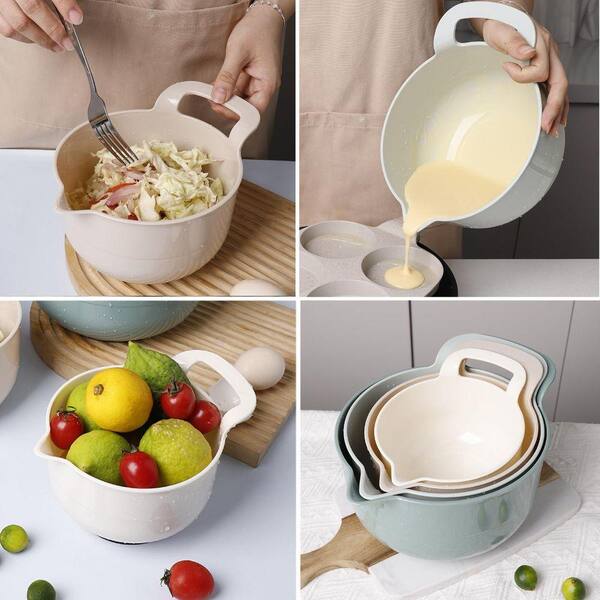 UUDULY 4 Piece Plastic Light Green Mixing Bowl Set with Non Slip