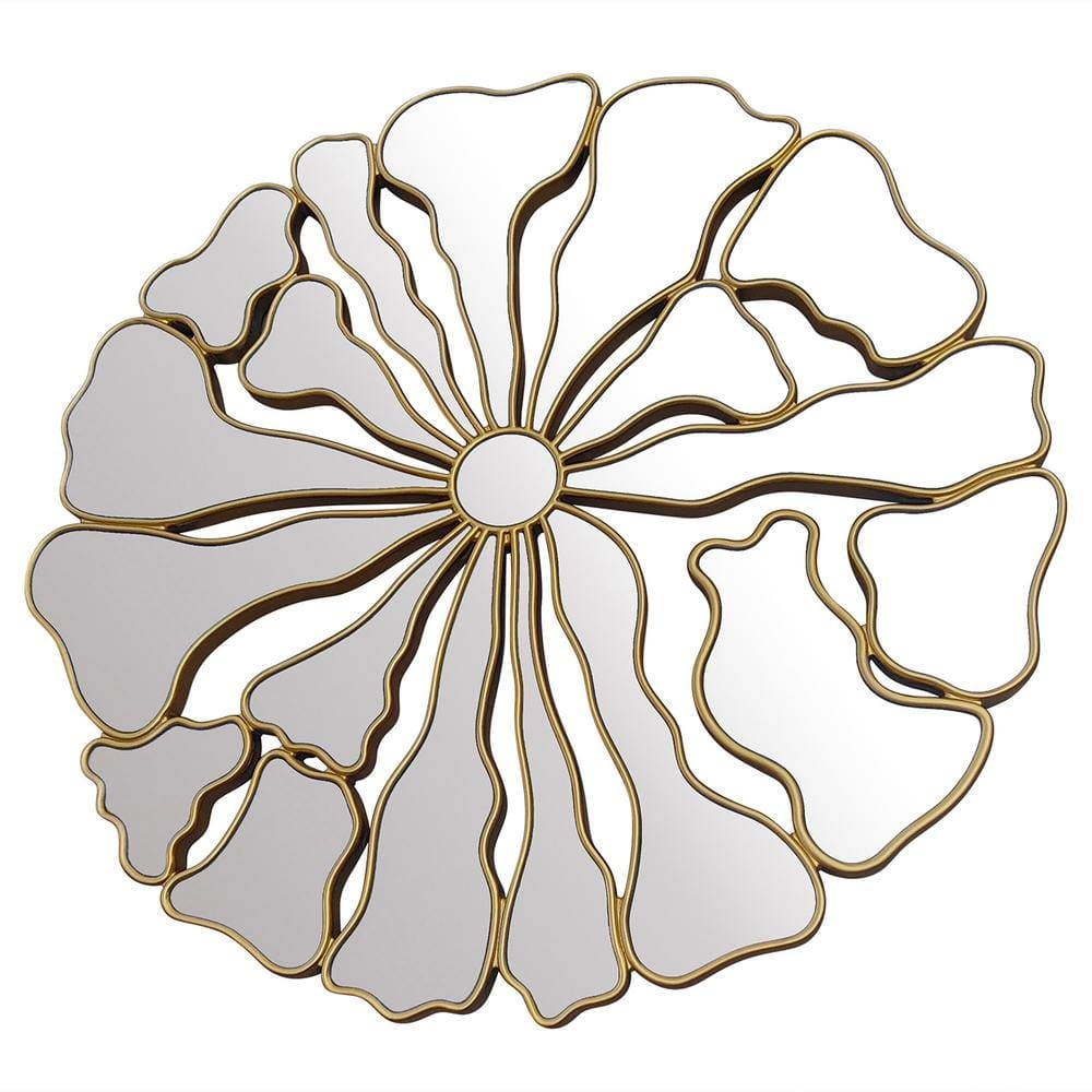 Bronze Metal 36 in W x 36 in. H Art Deco Sunburst Glass Framed Mirror Bathr
