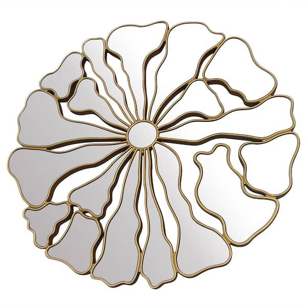 Unbranded Bronze Metal 36 in W x 36 in. H Art Deco Sunburst Glass Framed Mirror Bathroom Mirror