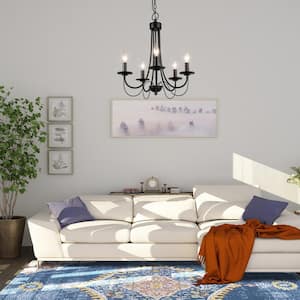 Modern Black Chandelier Candlestick Island 5-Light 18.5 in. Classic Pendant Chandelier for Living Room Bedroom