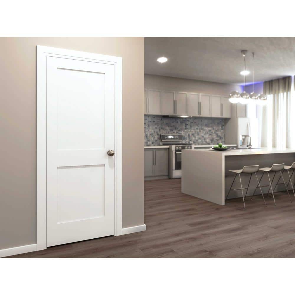White Primed Solid Pine 2-Panel Interior Slab Door