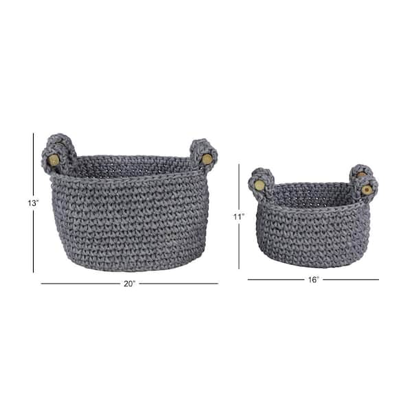 Grey Polyester Bohemian Storage Basket (Set of 2)