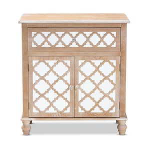 Leah Whitewashed Brown and Mirrored Storage Cabinet