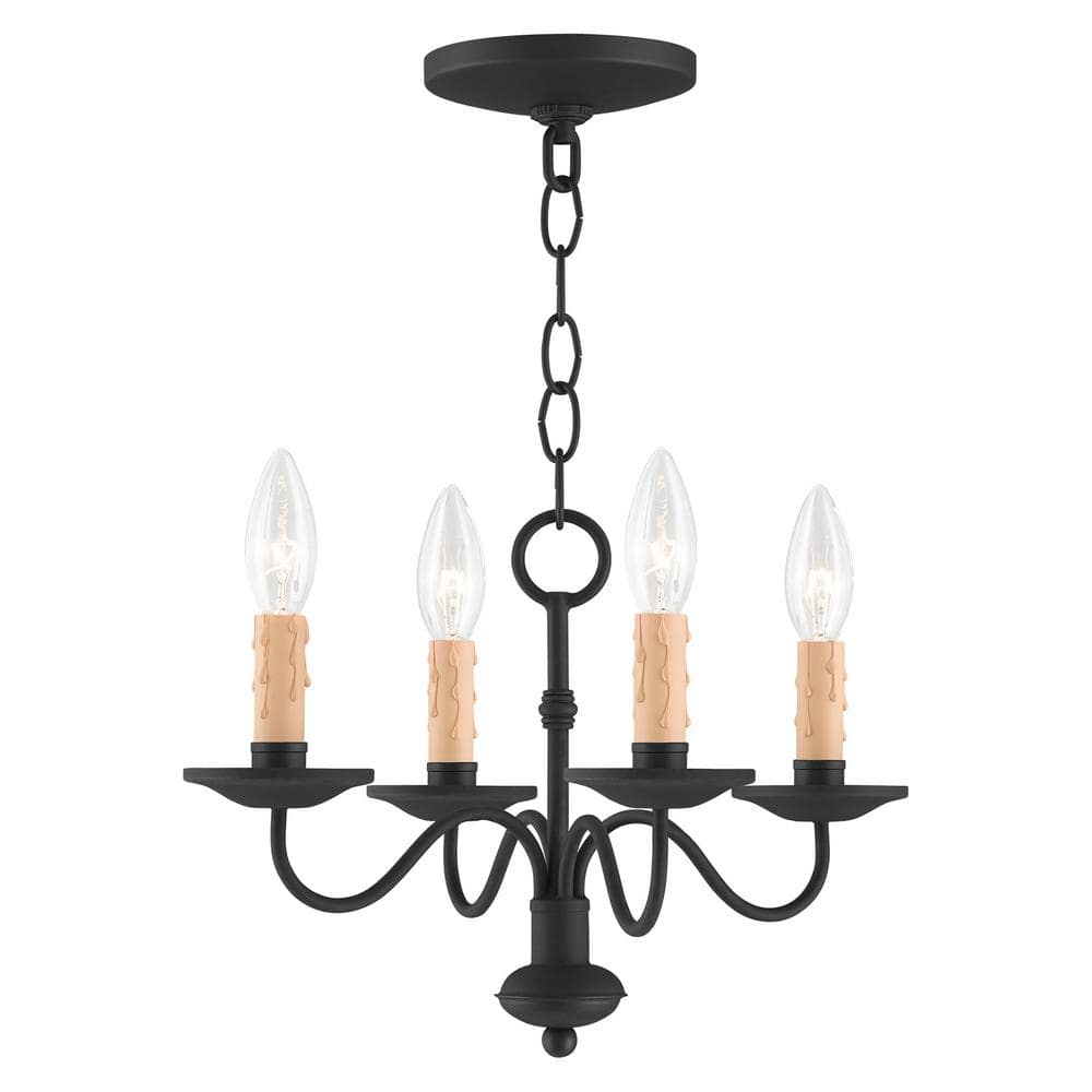Heritage Elegance 4-Light Black Mini Chandelier with Faux Candle Drip Guards