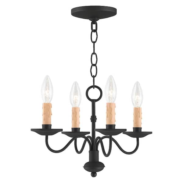 Archwood 4-Light Black Mini Chandelier with Drip Candle Cover