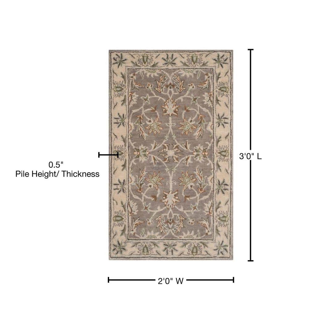 Handmade Gray and Beige Wool Tufted Rectangular Rug 36" x 24"