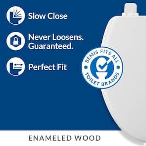 Jamestown Never Loosens Elongated Closed Front Enameled Wood Toilet Seat in White with Adjustability and Slow Close