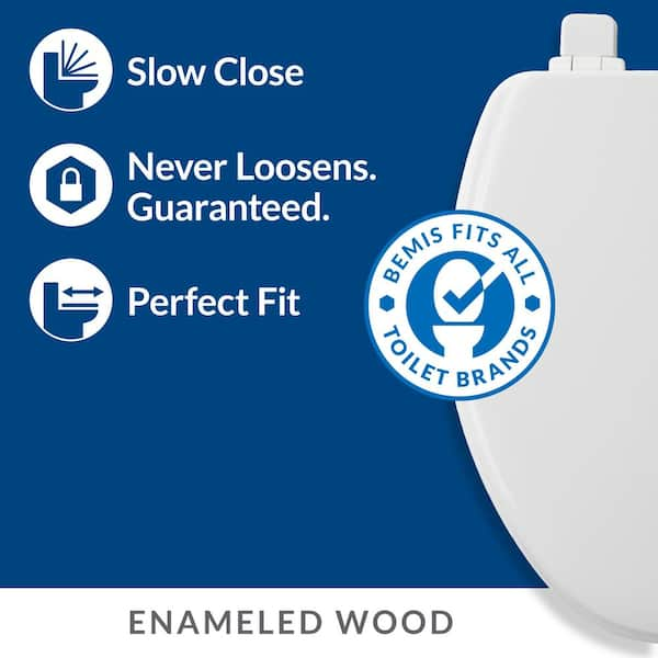 Jamestown Elongated Never Loosens Enameled Wood Closed Front Toilet Seat in White with Adjustability and Soft Close