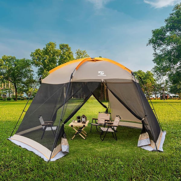 Zeus & Ruta 15 ft. x 13 ft. Khaki Screen Tent Canopy Easy Setup 