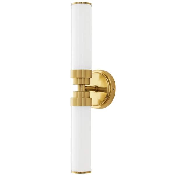 Deyidn 2-Light Vintage Gold Wall Sconce with Opal White Glass Shade Industrial Antiqued Bathroom Vanity Light